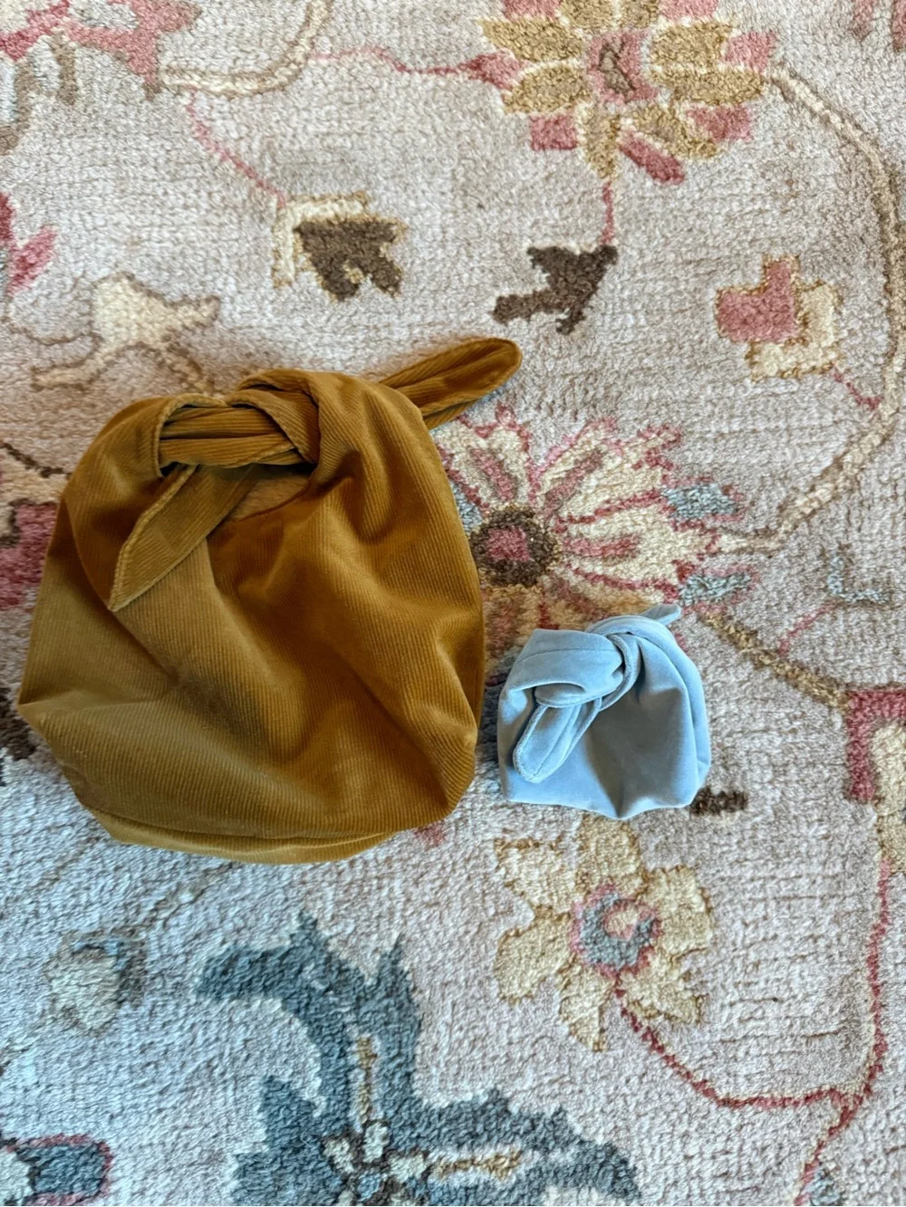 Corduroy Knot Cosmetic Pouch Set - Mustard and Light Blue